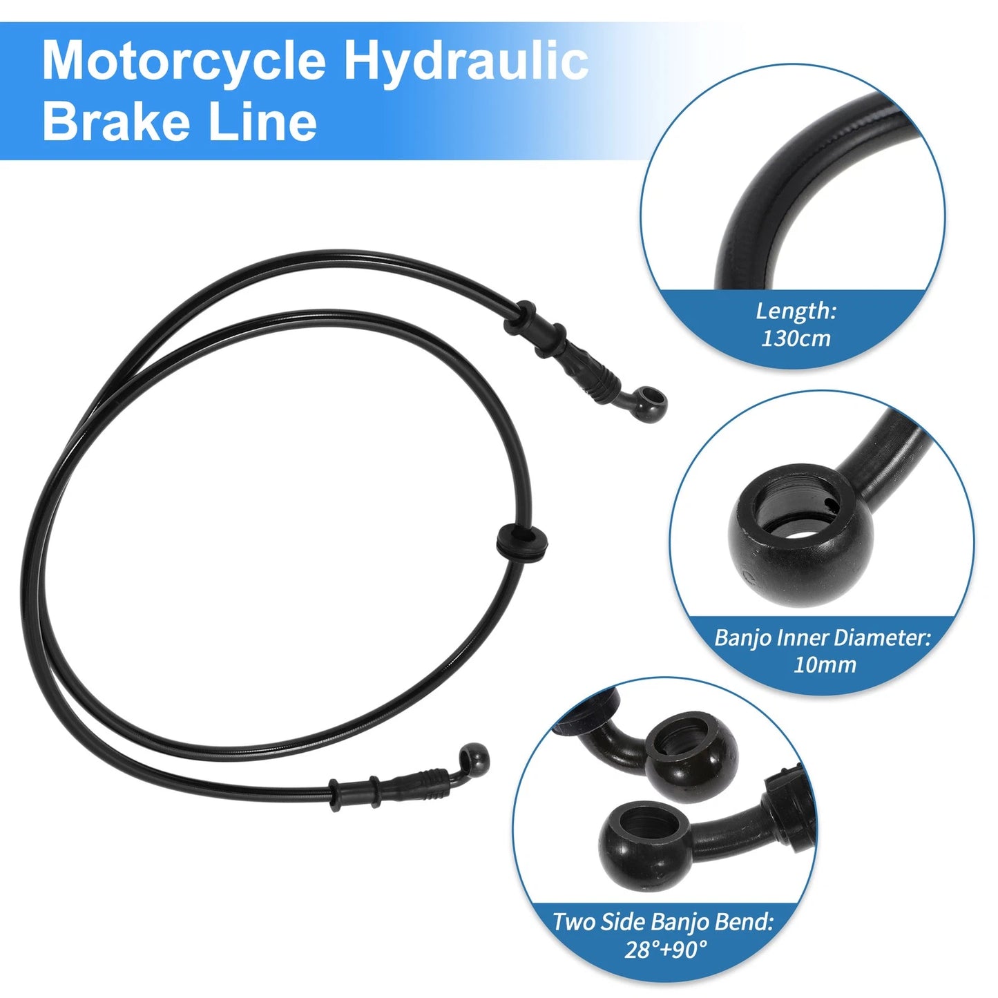 130 cm Motorcycle Brake Clutch Oil Hose Nylon PU Stainless Wire Braid for Bike