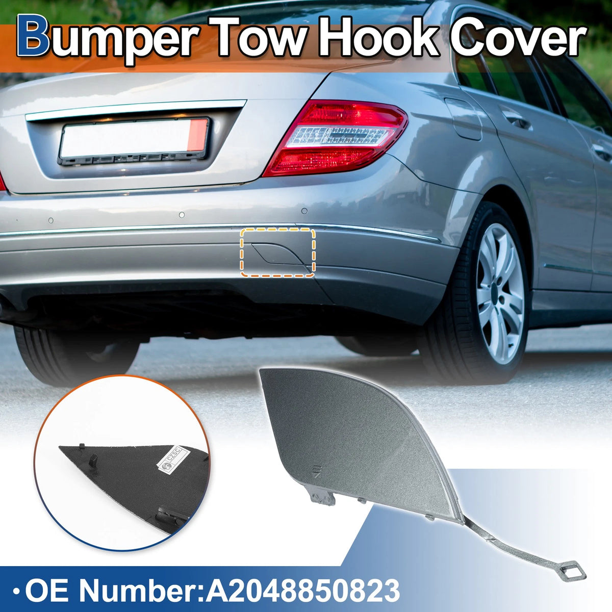 Rear Bumper Tow Hook Cover for Mercedes-Benz W204 (2007-2014) Dark Silver