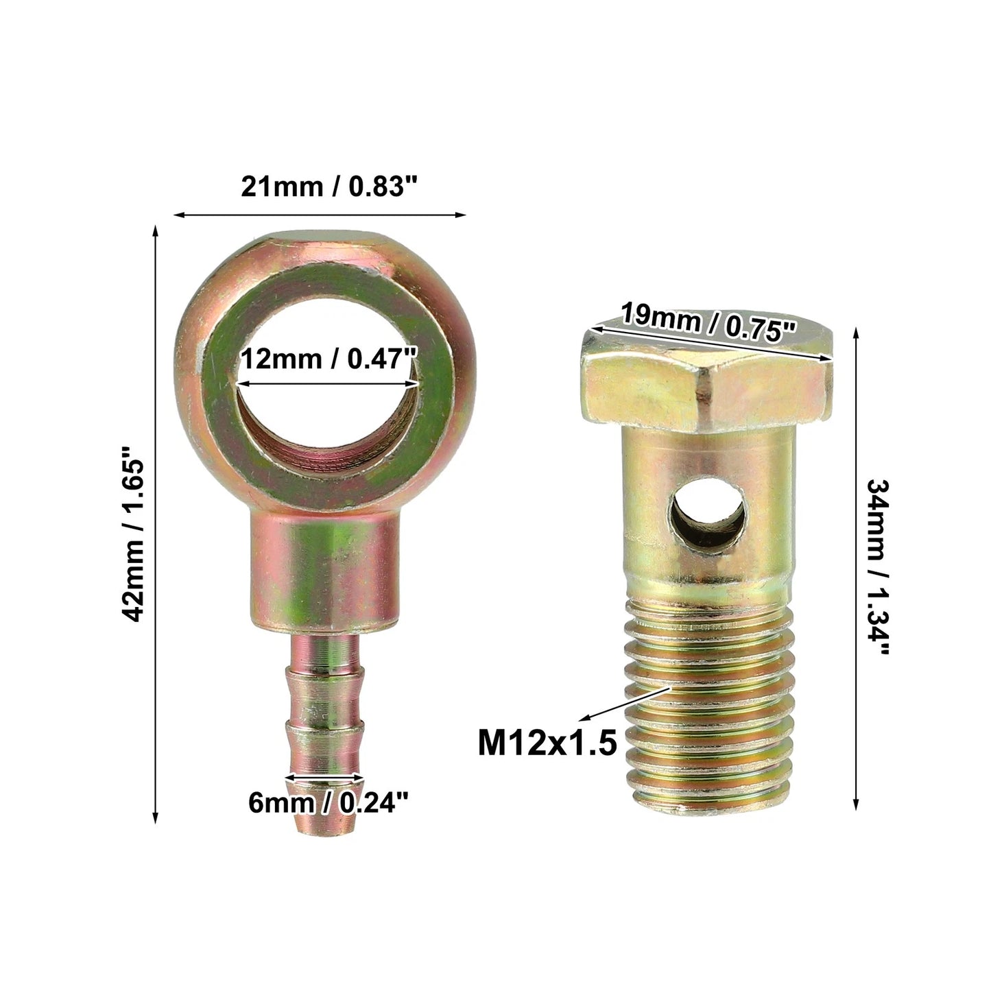 M12x1.5 Banjo Bolt Kit with Copper Washers for Motorcycle