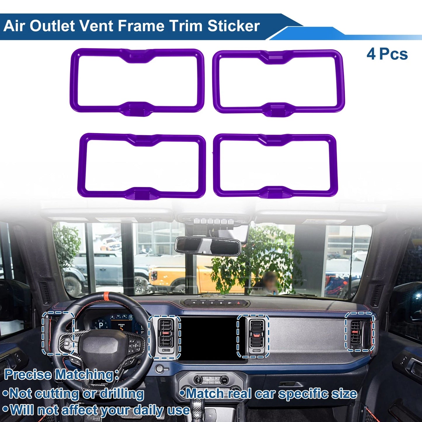 Purple Air Condition Outlet Vent Trim Cover Frame 4 x for Ford Bronco (2021-2024)