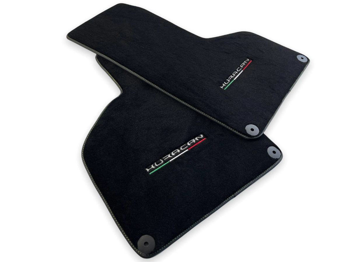 Floor Mats for Lamborghini Huracan 2014-2022 Black Tailored Carpets Green Stitch