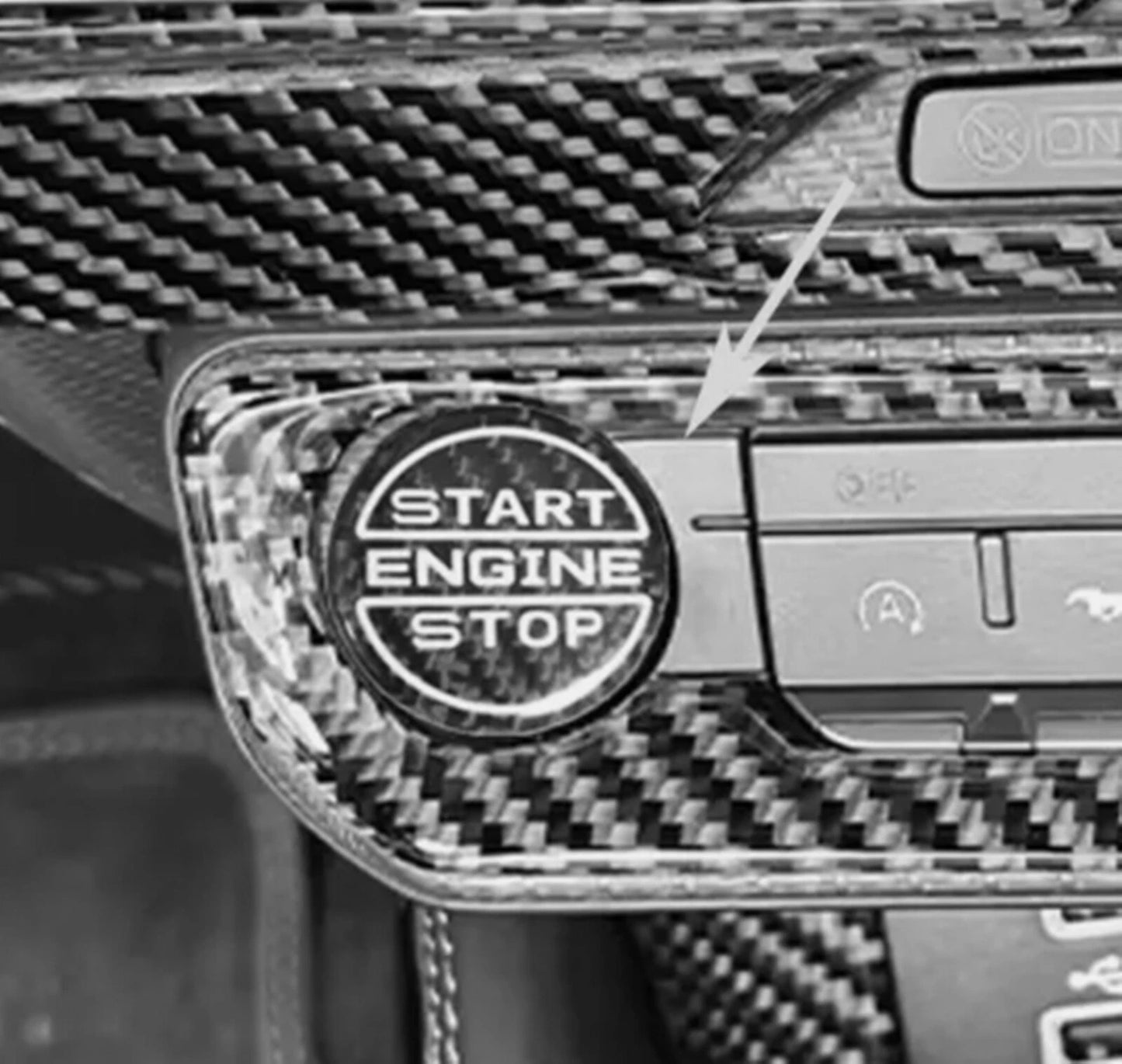 1x Start Stop Button Cover For Ford Mustang (2024-2025) Black Carbon Fiber