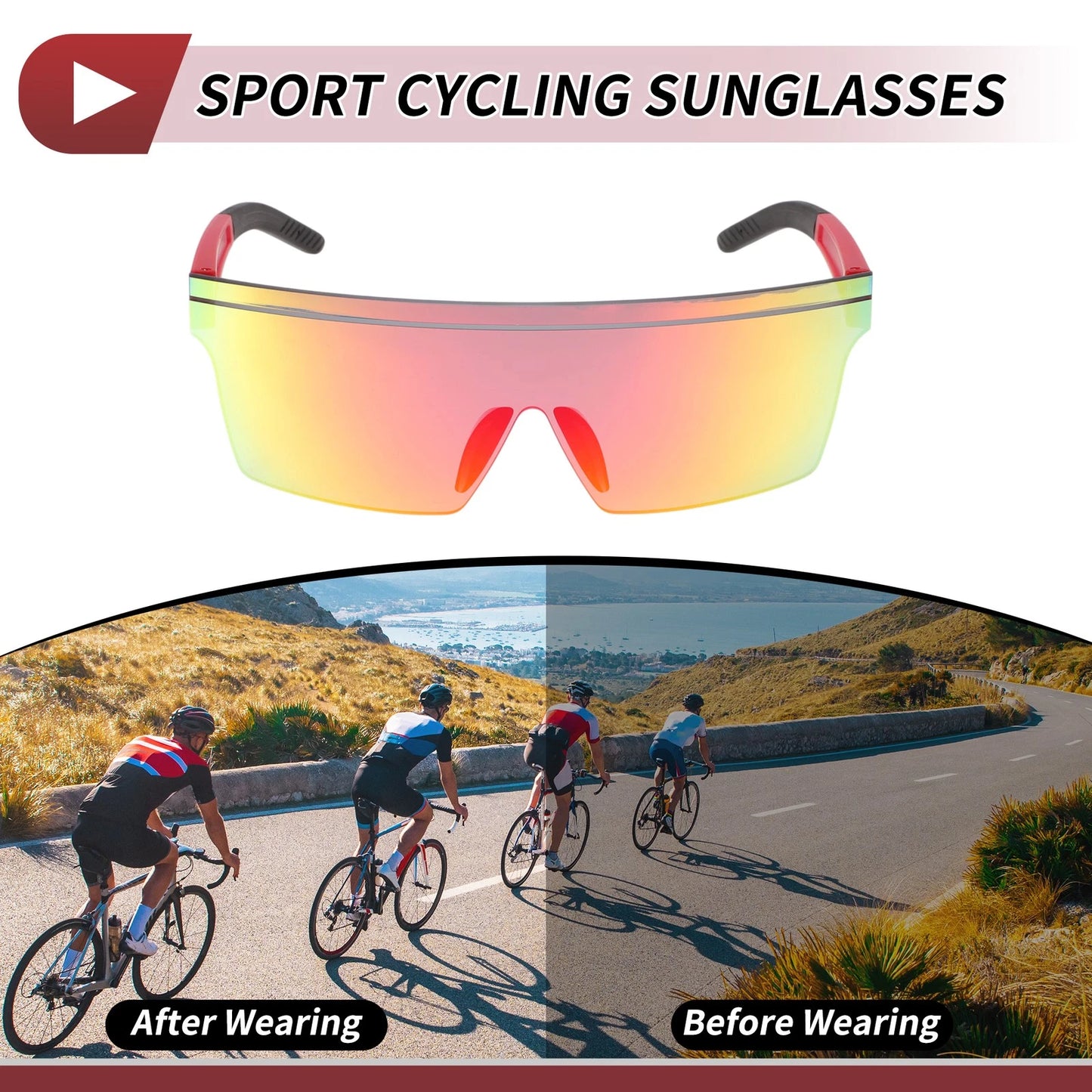 1 x Motorcycle Riding Goggles Red Lens Red Frame Cycling Sunglasses