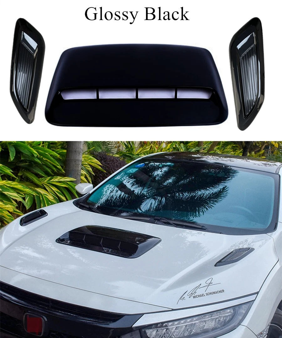 3 x Universal Car Air Flow Intake Hood Scoop Vent Cover Glossy Black