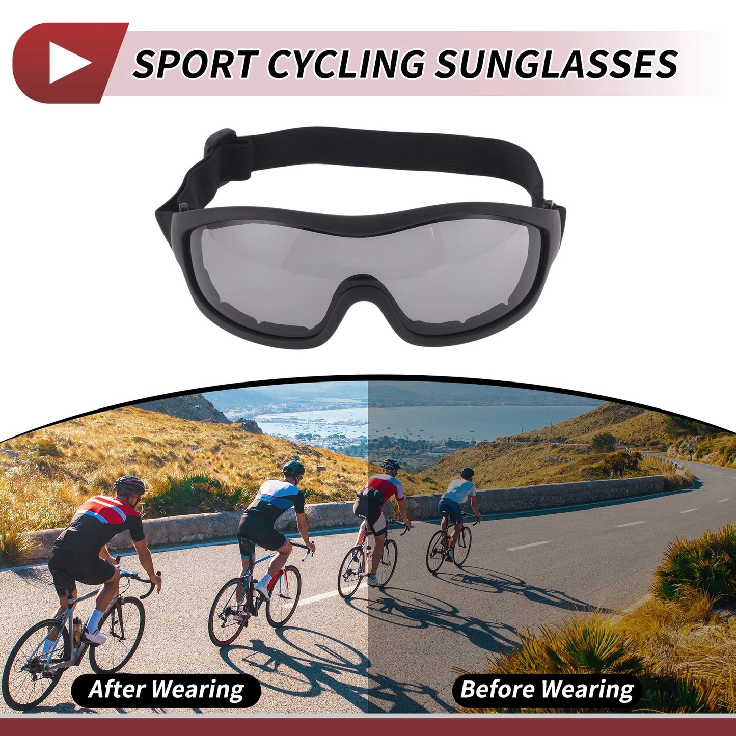 Motorcycle Riding Goggles Gray Lens Black Frame PC PU Cycling Sunglasses