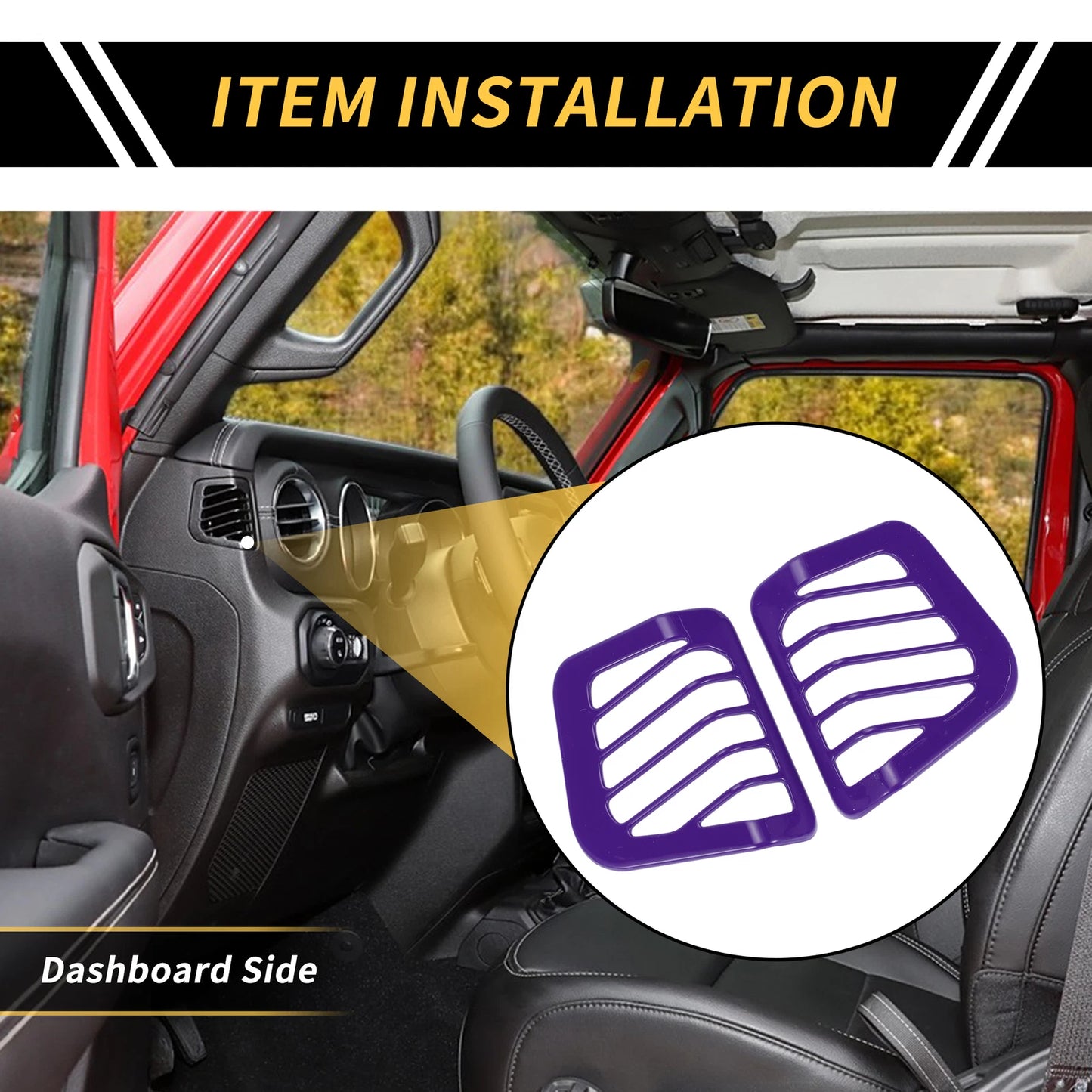 Dashboard Side Air Vent AC Outlet Cover for Jeep Wrangler JL JLU (18-24) Purple