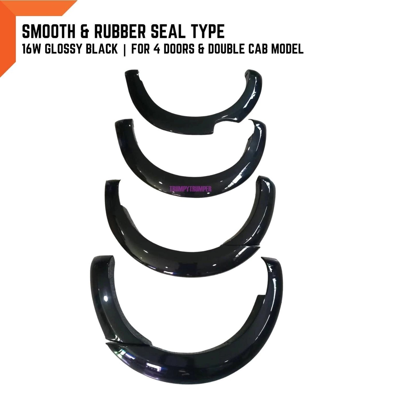 16W Glossy Black Smooth Fender Flares for Ford Ranger PX2 (2015-2018)