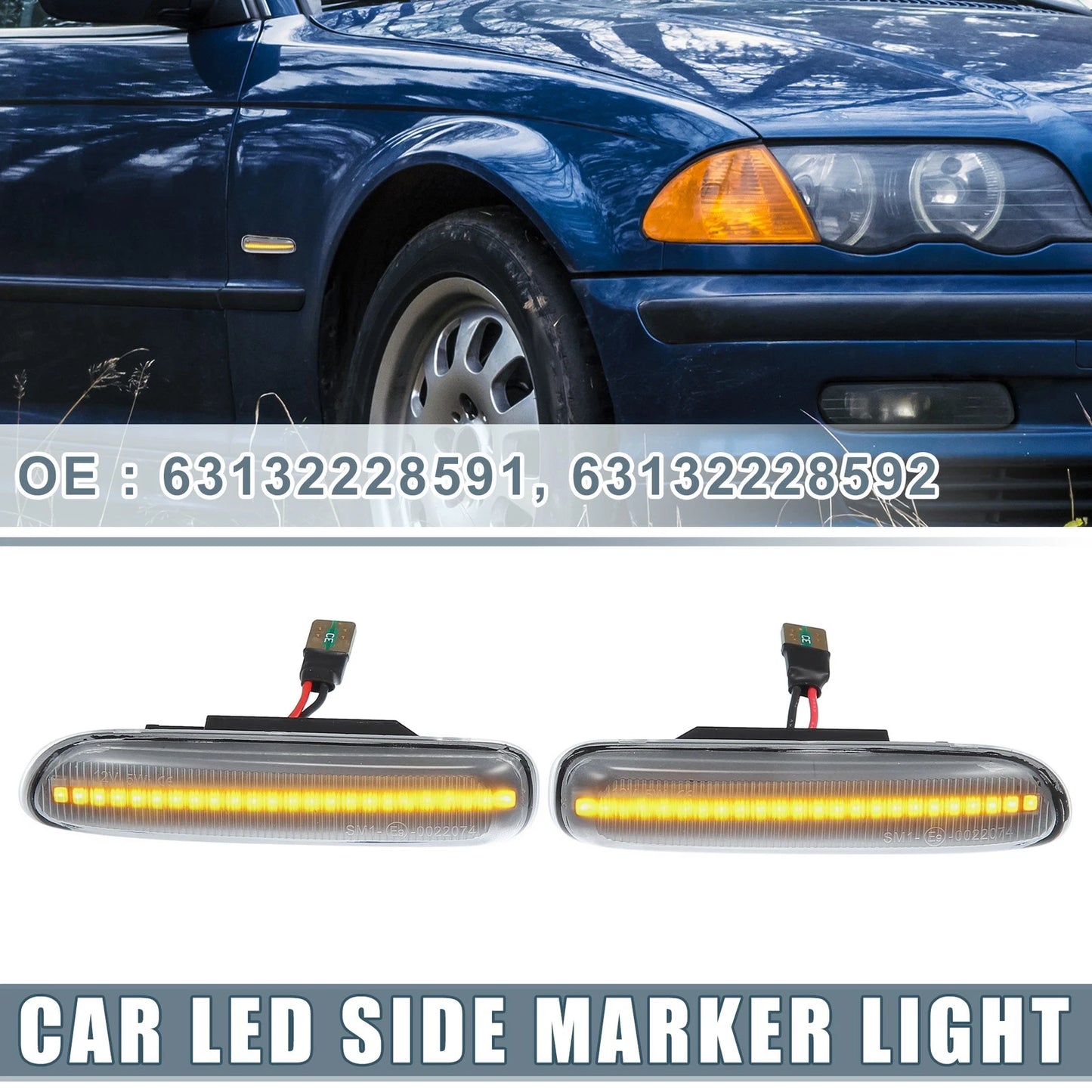 LED Side Marker Amber Light 2 x 63132228591 for BMW 325i 330i E46 (2001-2006)