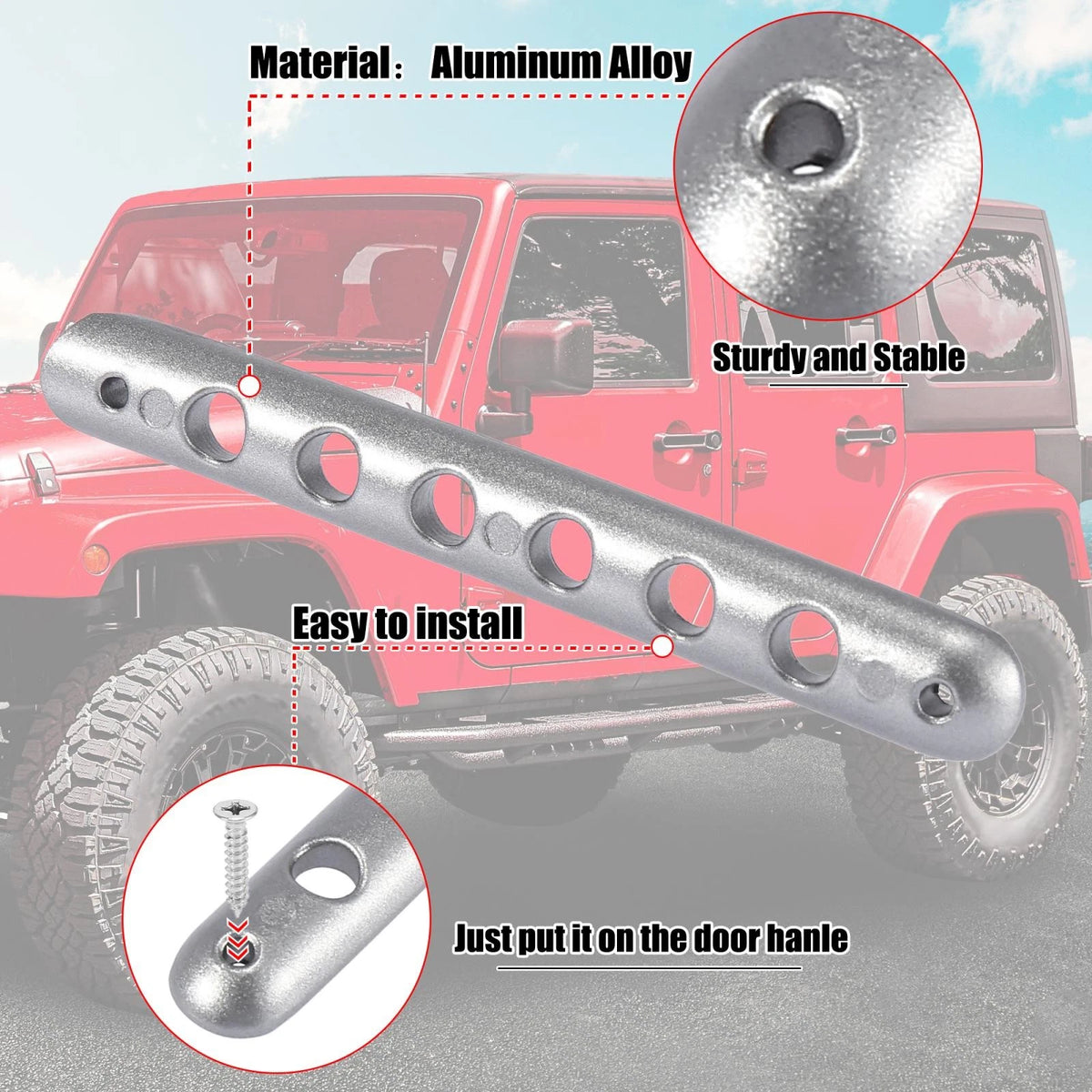 5 x Door Handle Trim Covers for Jeep Wrangler 4 Door (2007-2018) Silver Tone