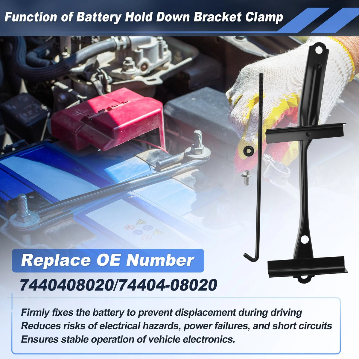 Battery Hold Down with 304 Stainless Steel J-Bolt for Toyota Sienna (2004–2020)