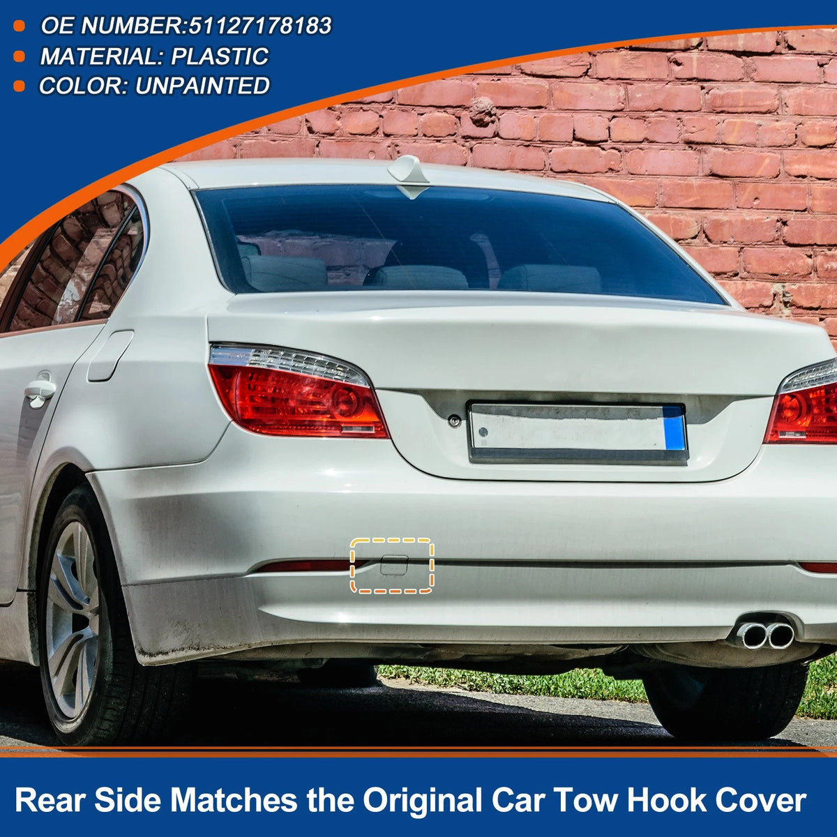 Rear Tow Hook Cover for BMW 528i 535i 550i Unpainted