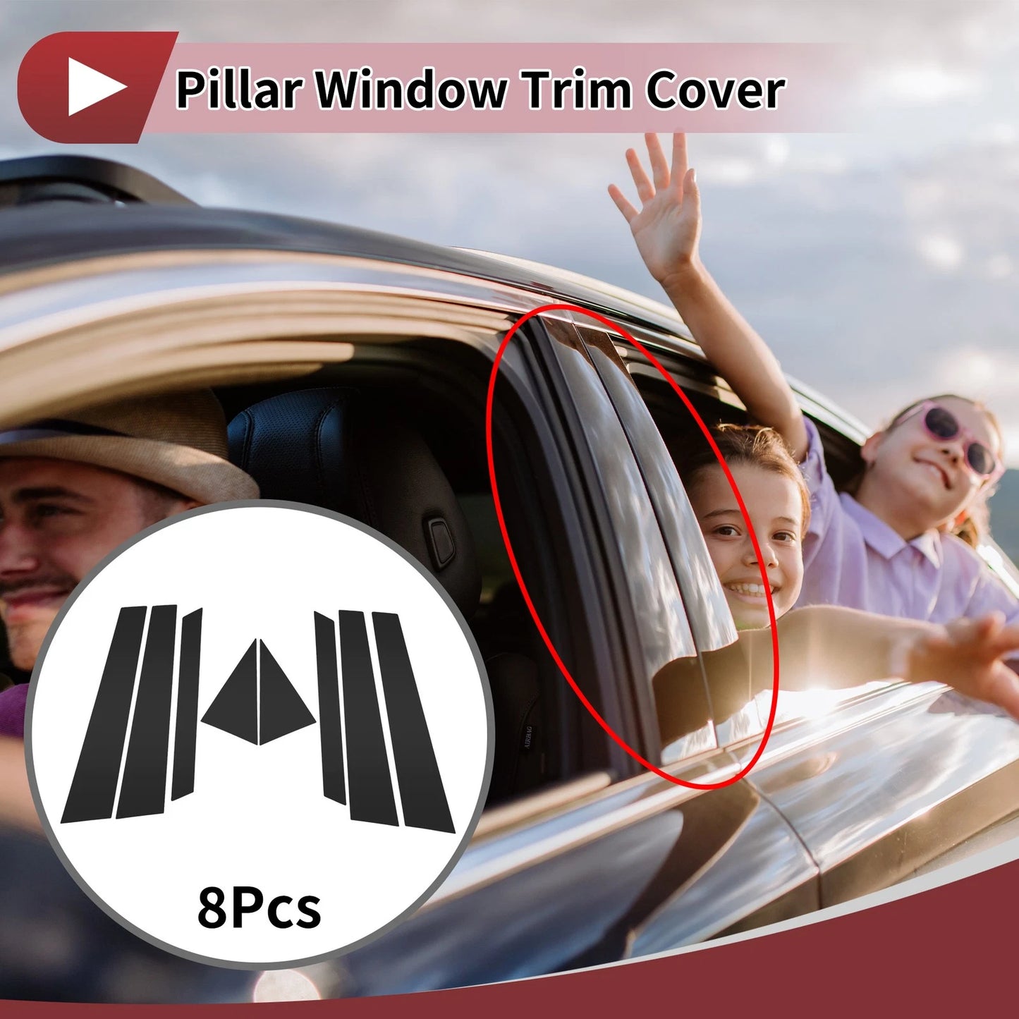 8 Pcs Car Door Pillar Window Trim for Kia Niro (2017-2020) Black