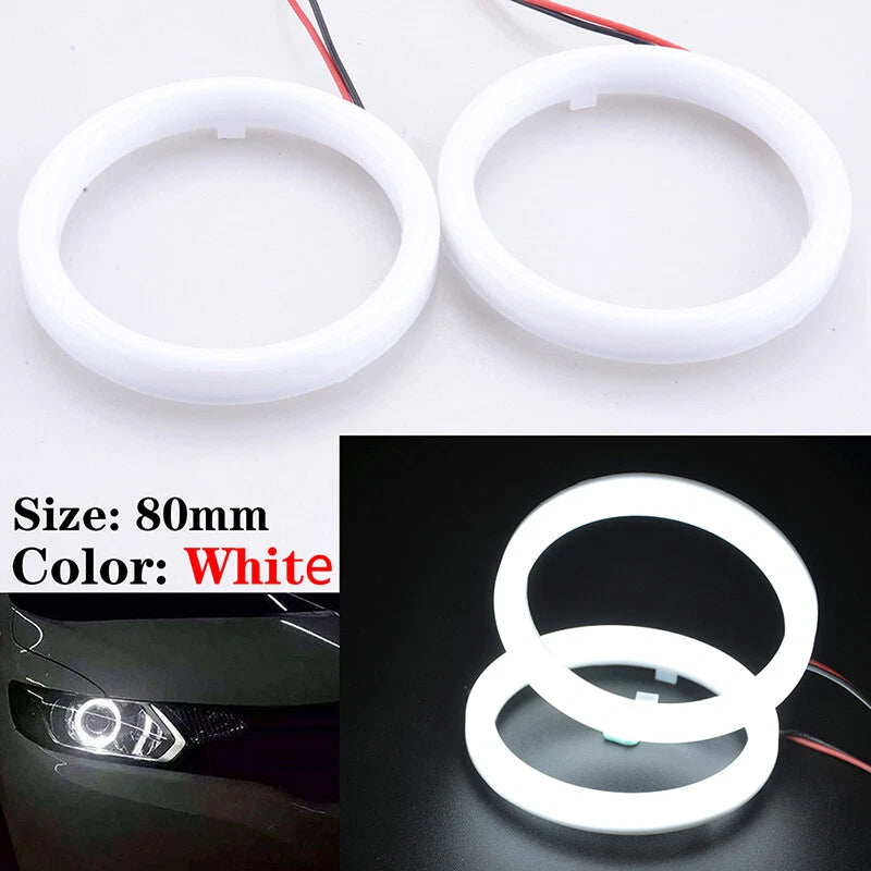 80mm White DRL COB LED Angel Eyes Halo Ring Fog Headlight Lamps