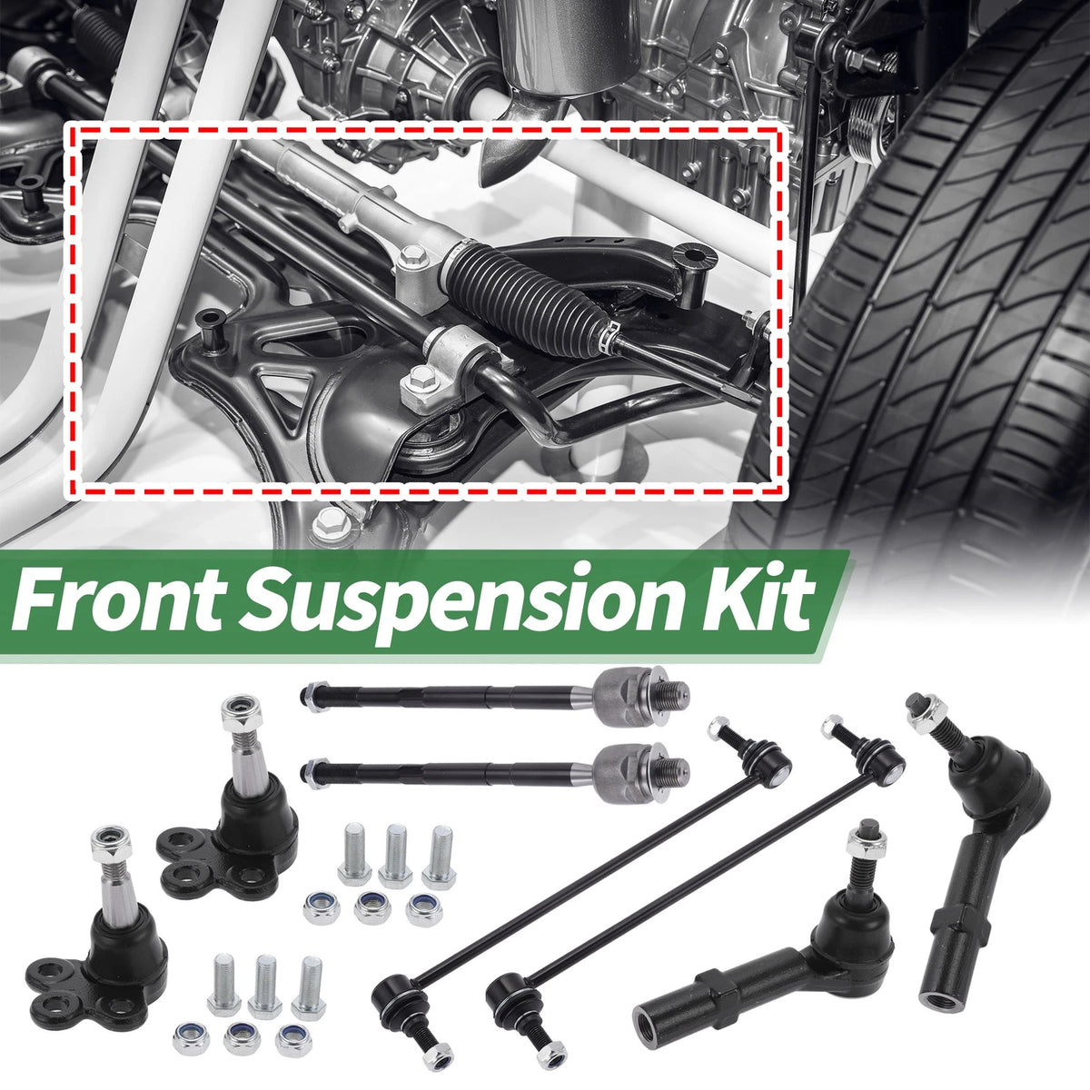 8 Pcs Suspension Kit Inner Outer Tie Rod Ends Sway Bar Link Ball Joint for GMC