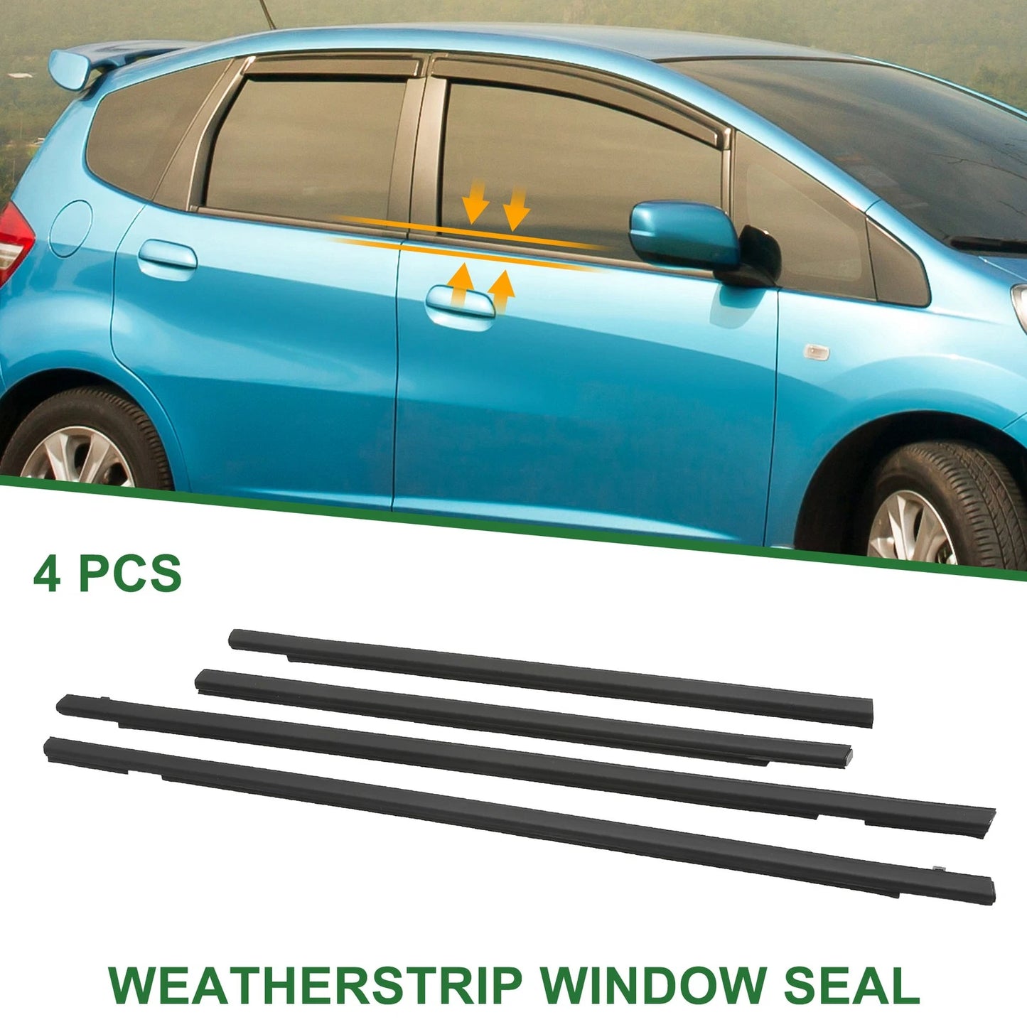 4 x Weatherstrip Window Seal for Honda Fit (2001-2008) Black PVC