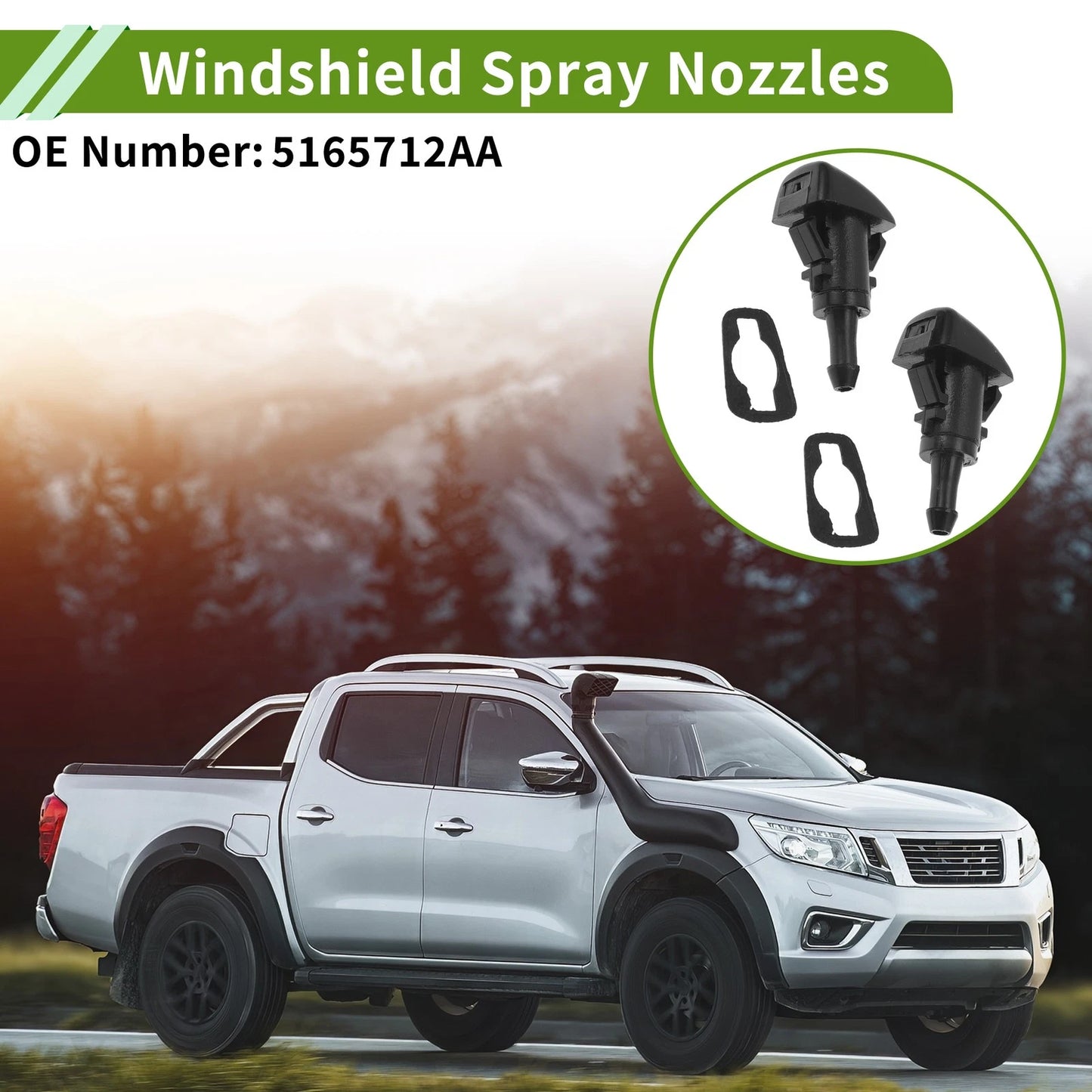 Windshield Washer Nozzle 2 x for Jeep Compass (2011-2017) Black