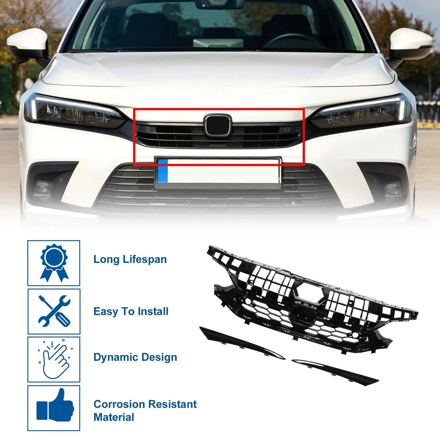 Front Upper Hood Bumper Grille for Honda Civic SI Facelift (2016-2021)