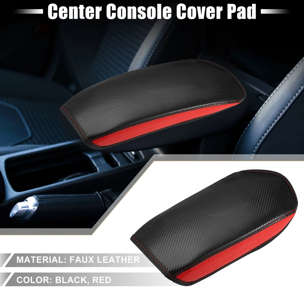 Center Console Cover Pad for Mitsubishi Outlander Faux Leather Black Red