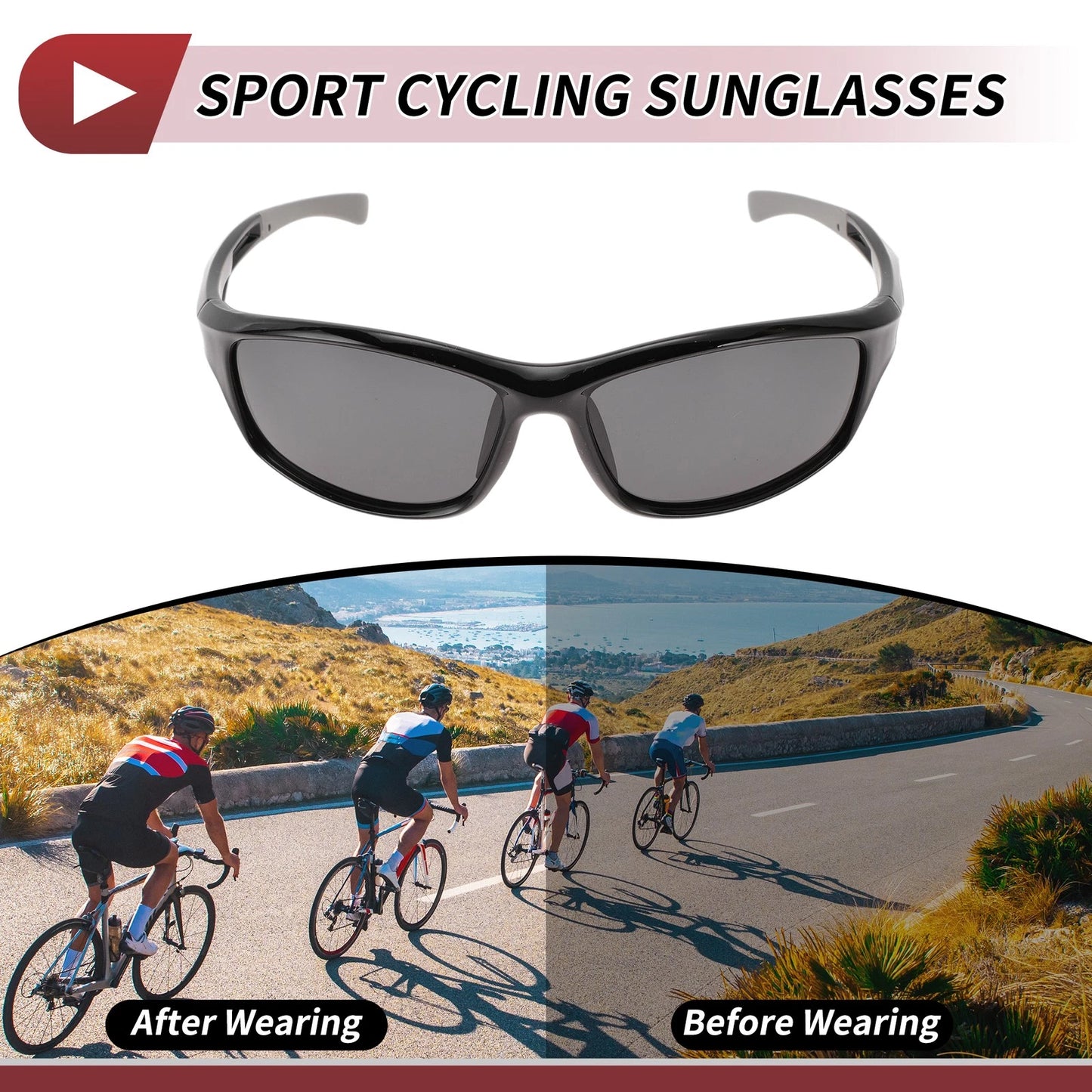 Motorcycle Riding Goggles Deep Gray Lens Gloss Black Frame Tri-acetel Cellulose
