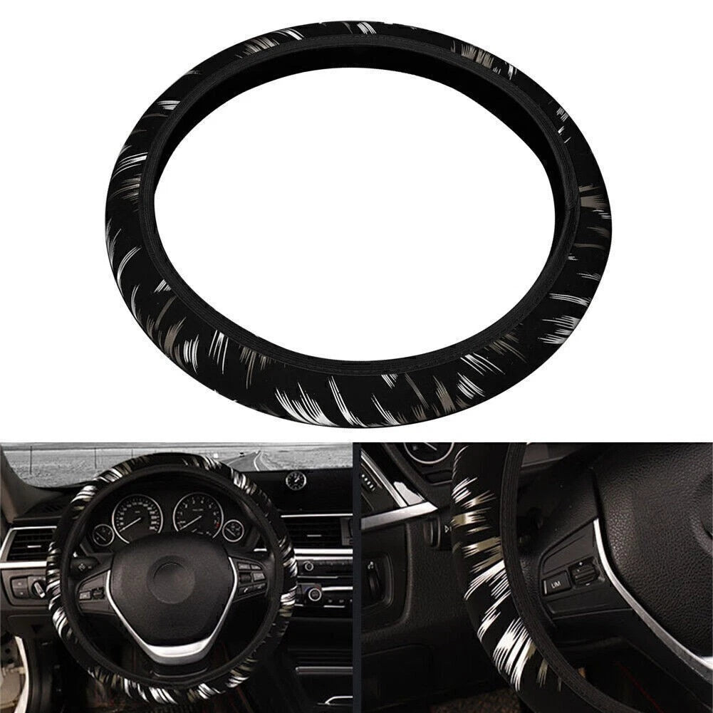 15" PU Leather Steering Wheel Cover Trim for Car - Grey & Black (2015-2023)
