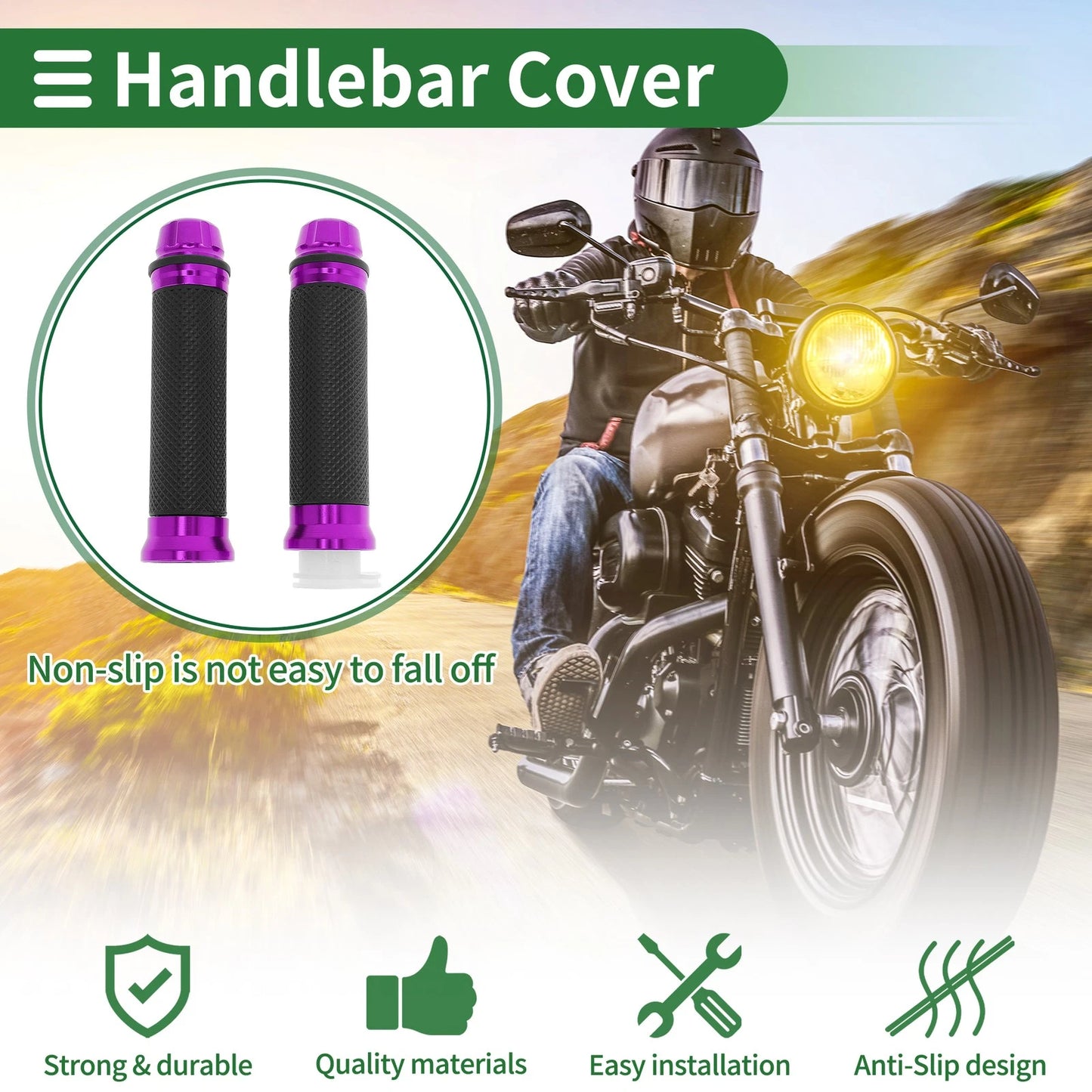 7/8" 22mm Hand Grips for Motorcycle Aluminum Alloy Rubber Purple