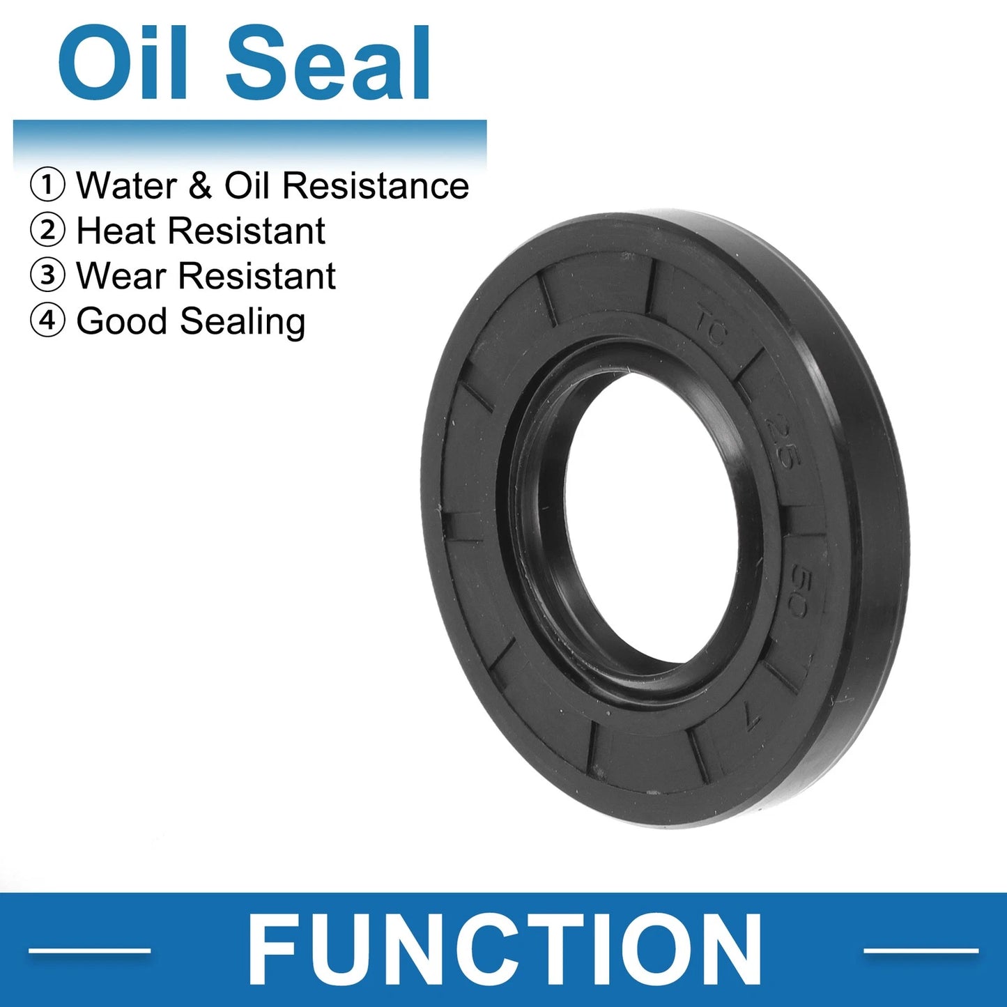 Oil Seal Rotary Shaft Seal Nitrile Rubber 25x50x7mm Black 5 Pcs for Vehicle
