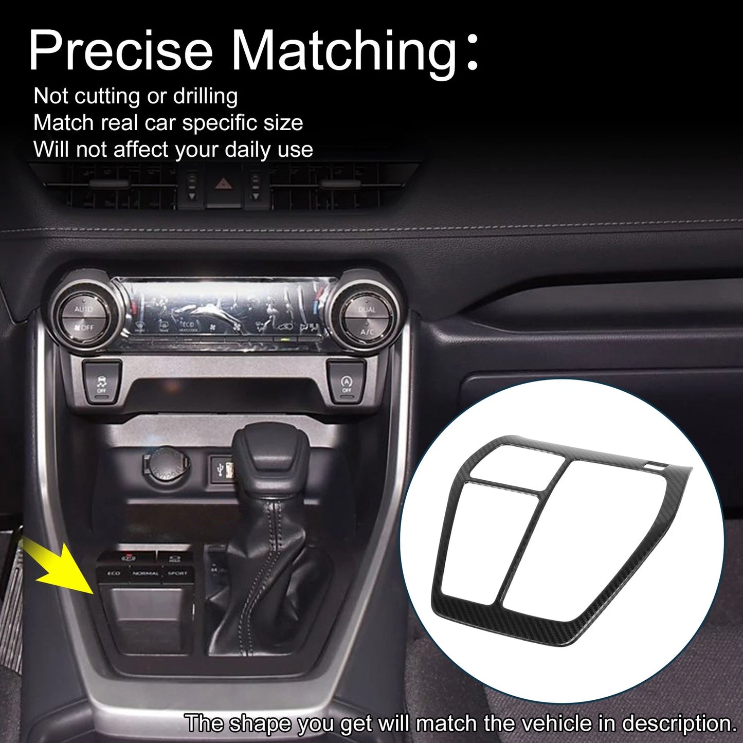 Stainless Steel Gear Shift Knob Cover Sticker for Toyota RAV4 Carbon Fiber Black