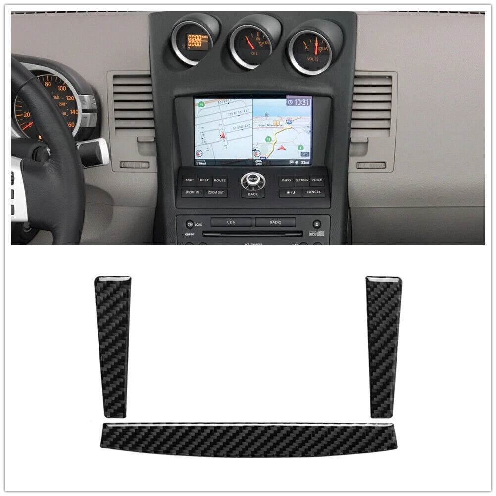 3 x Carbon Fiber GPS Navigation Trim Cover for Nissan 350Z (2003-2009)