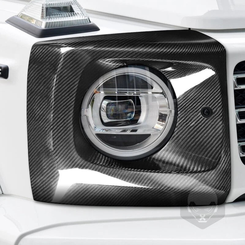 Real Dry Carbon Fiber Headlight Cover Trim for Benz G500 G63 W464 2019-2023
