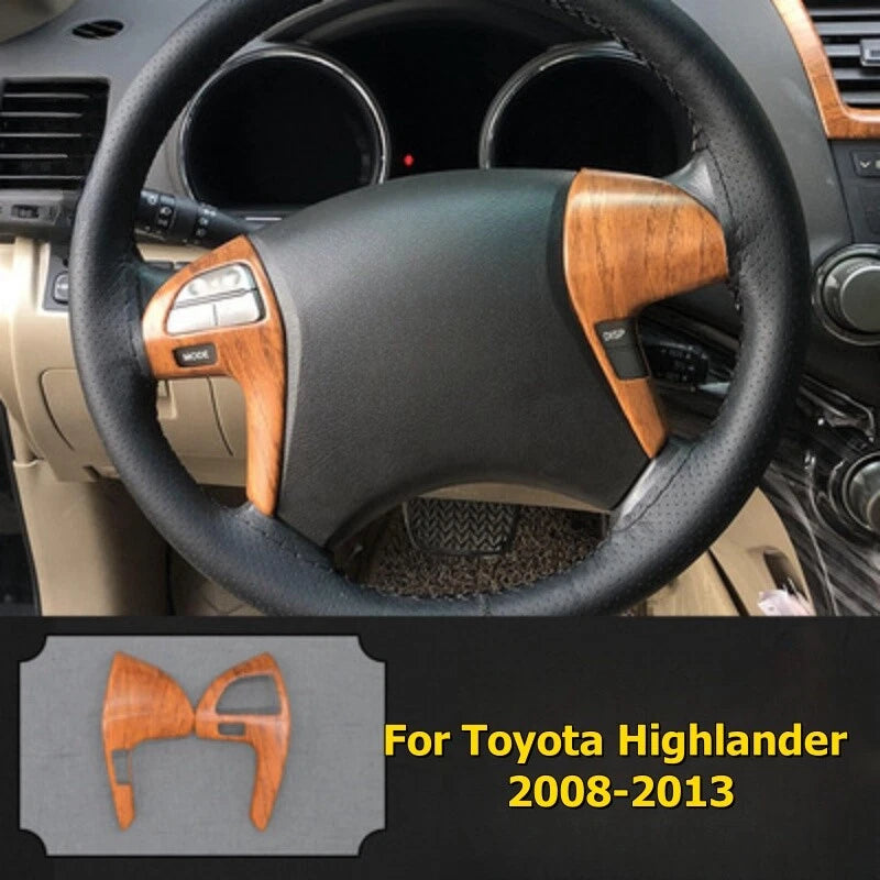 2 x Wood Grain Steering Wheel Strip Cover Trim for Toyota Highlander (2008–2013)
