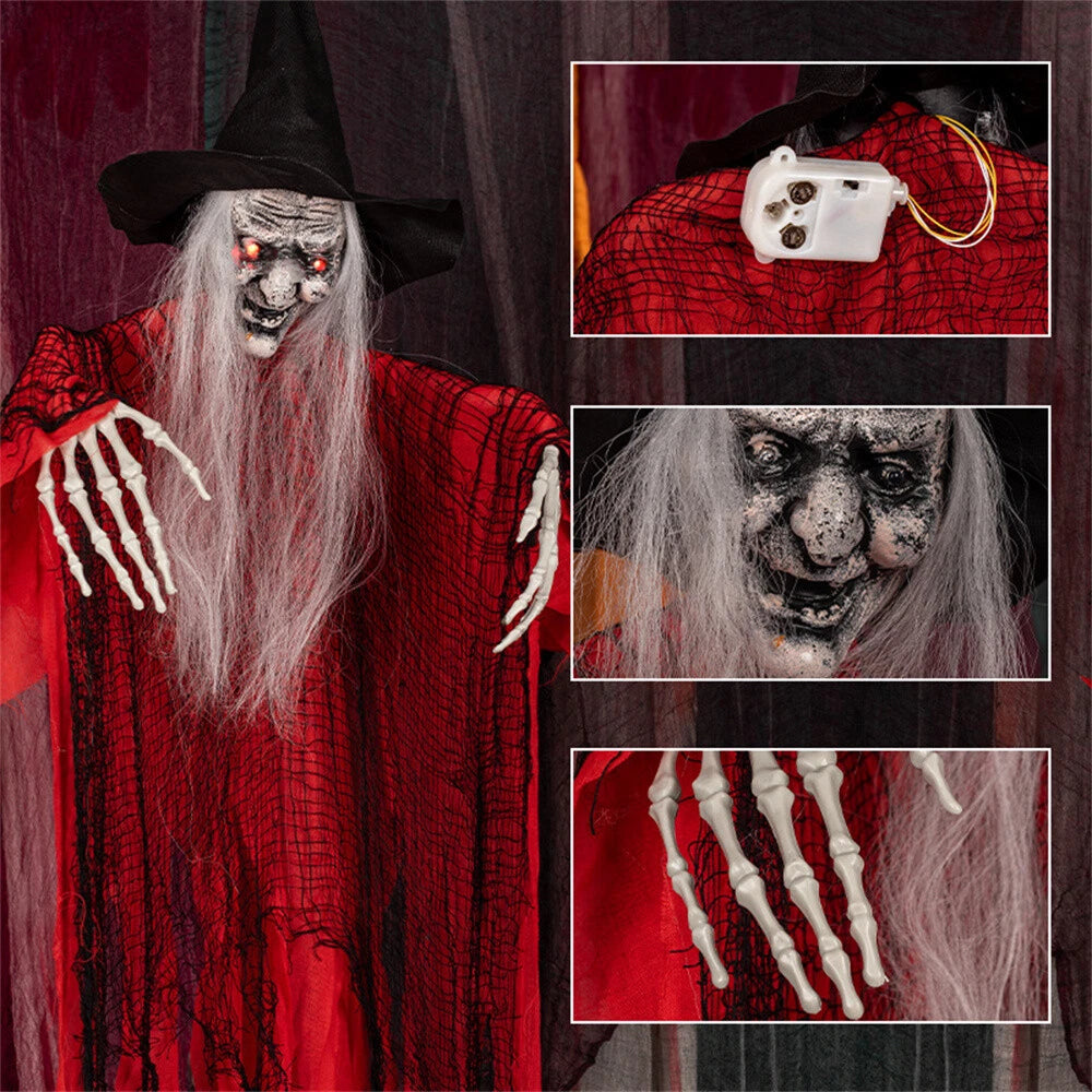 Hanging Ghost Decoration with Red Light Eyes for Halloween Witch Horror