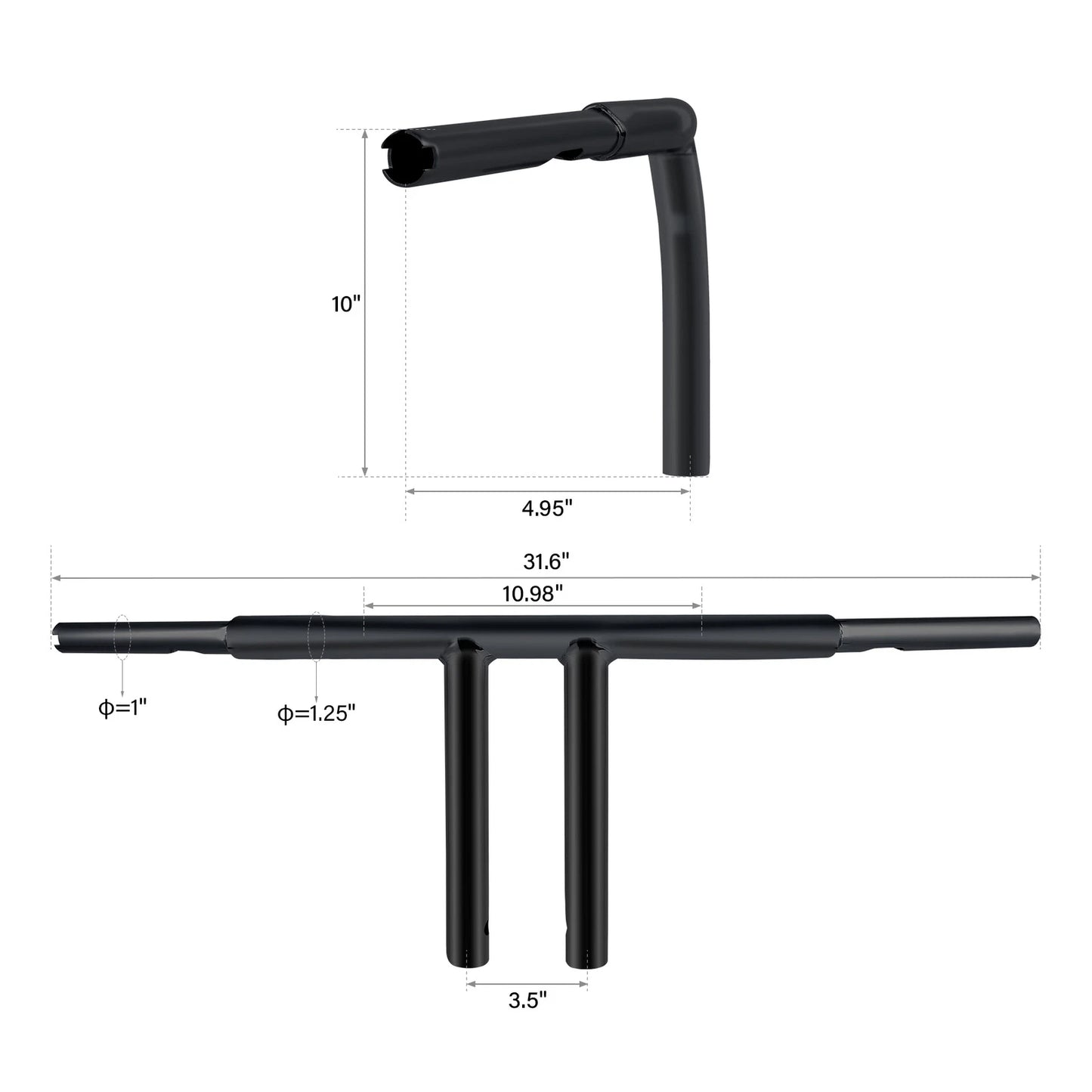 10" Rise T-Bars Handlebar for Harley Sportster XL 48, Dyna Low Rider (2004-2023)