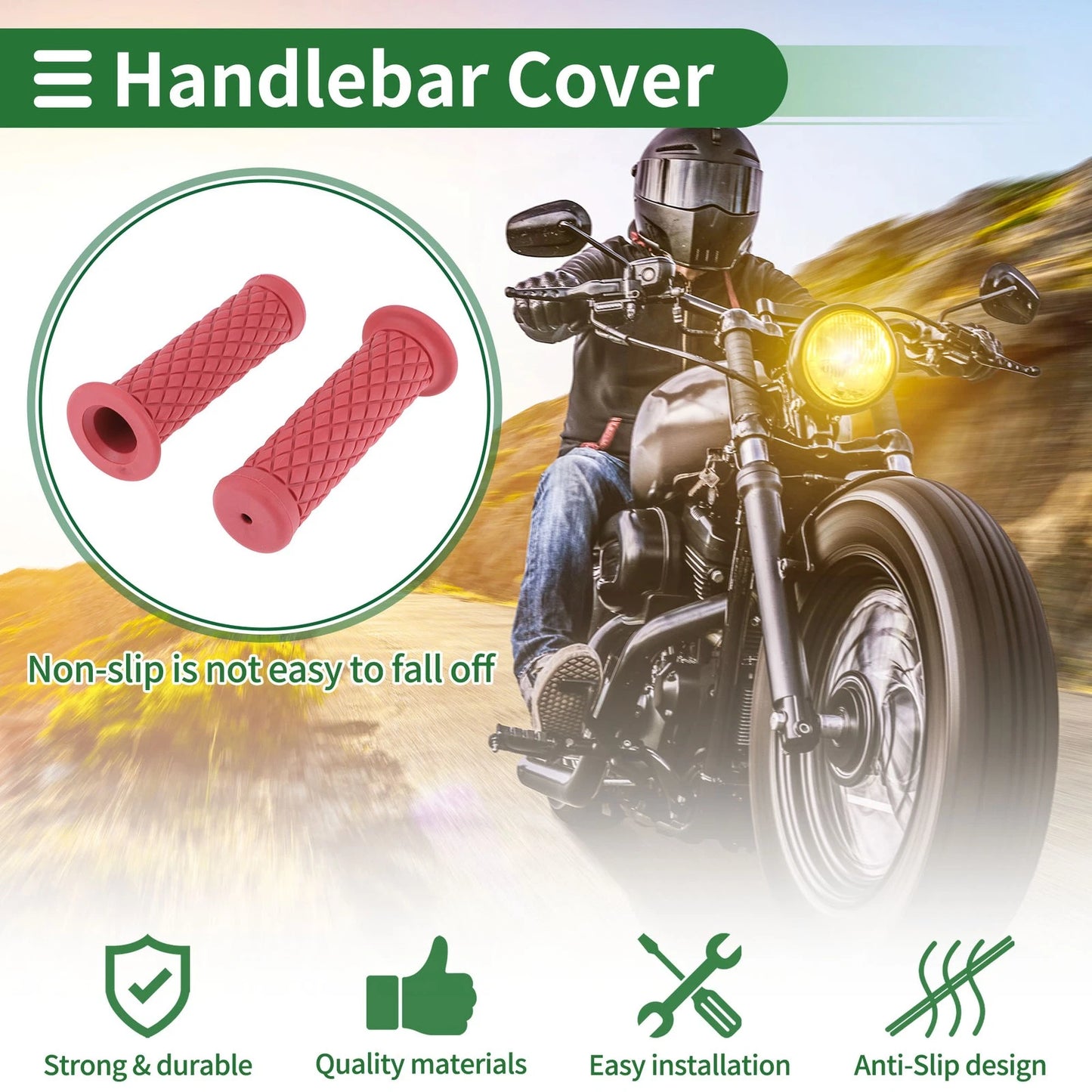 7/8 22mm Hand Grips Cover Rubber Red for Motorcycle