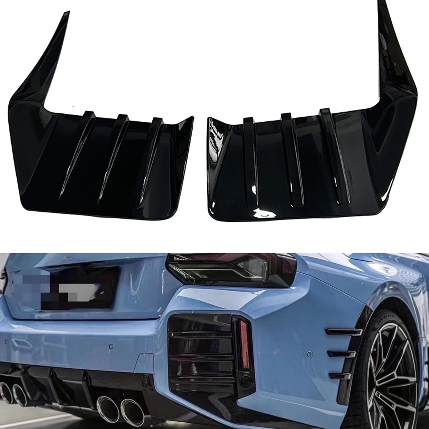2 x Rear Bumper Side Corner Covers for BMW M2 G87 (2023-2025) Gloss Black