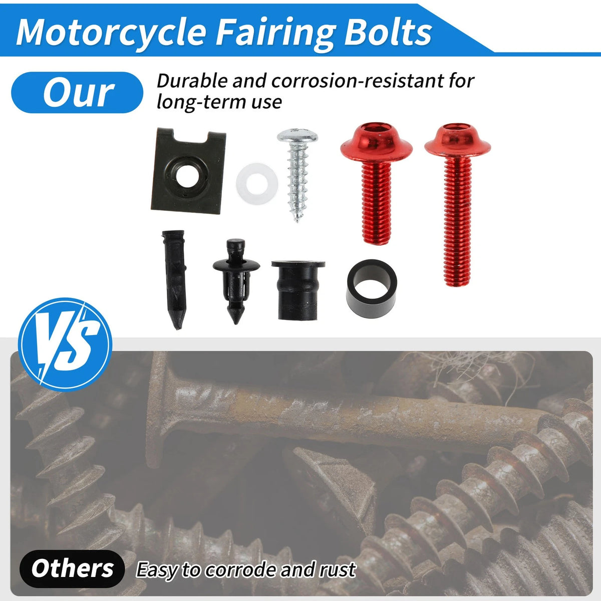 Windshield Bolts for Kawasaki/Yamaha/Suzuki Stainless Steel Rubber Red