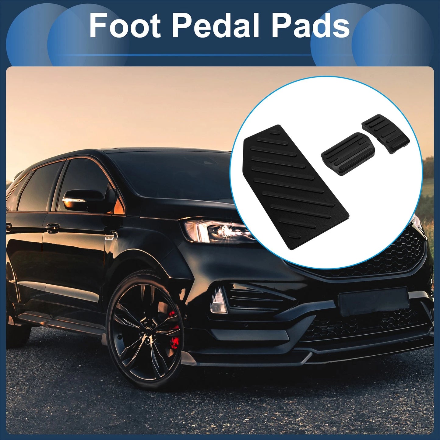 3 x Automatic Foot Accelerator Pedal Covers for Ford Edge (2023) Black