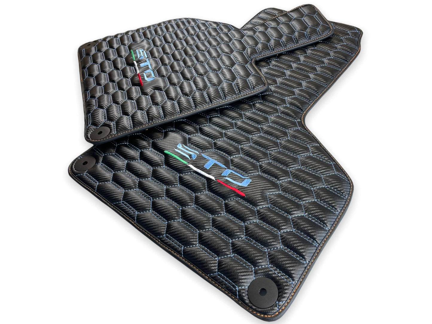 Floor Mats for Lamborghini Huracan STO Coupe Real Leather Blue Stitching