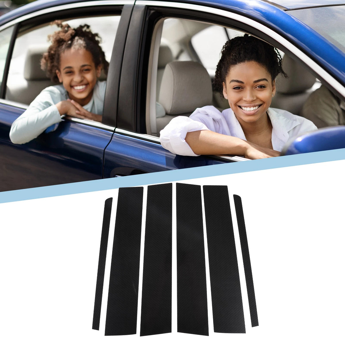 6 x Car Pillar Window Trim Covers for Ford Explorer (2011-2019) Black Carbon Fiber