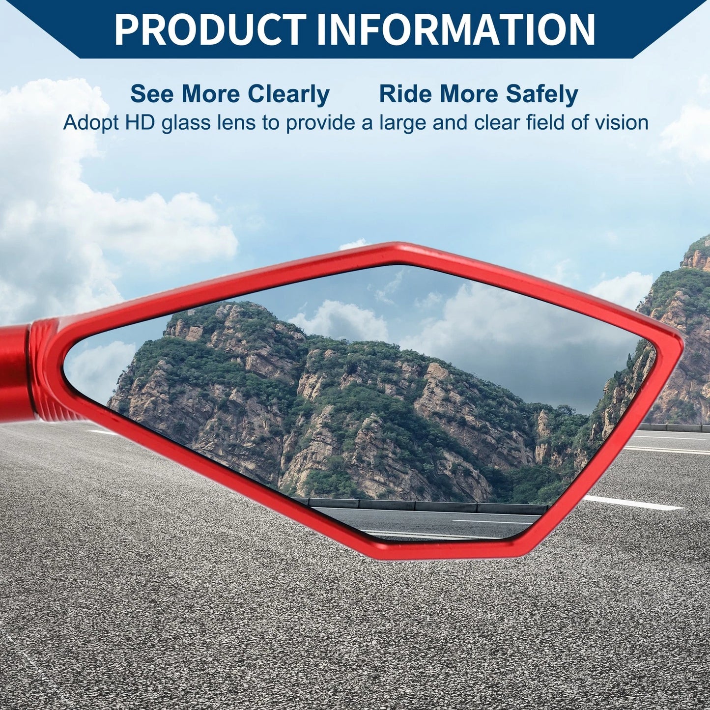 Pair Motorcycle Rear View Mirrors Prismatic Shape Red Aluminum Alloy