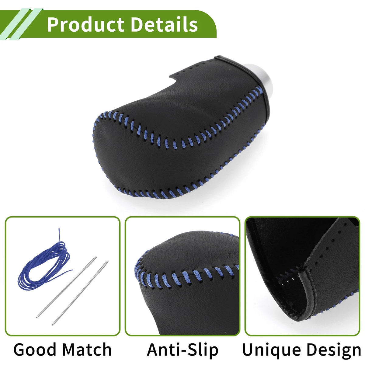 Car Gear Shift Knob Cover for Mazda 3 (2014-2018) Black Blue Faux Leather