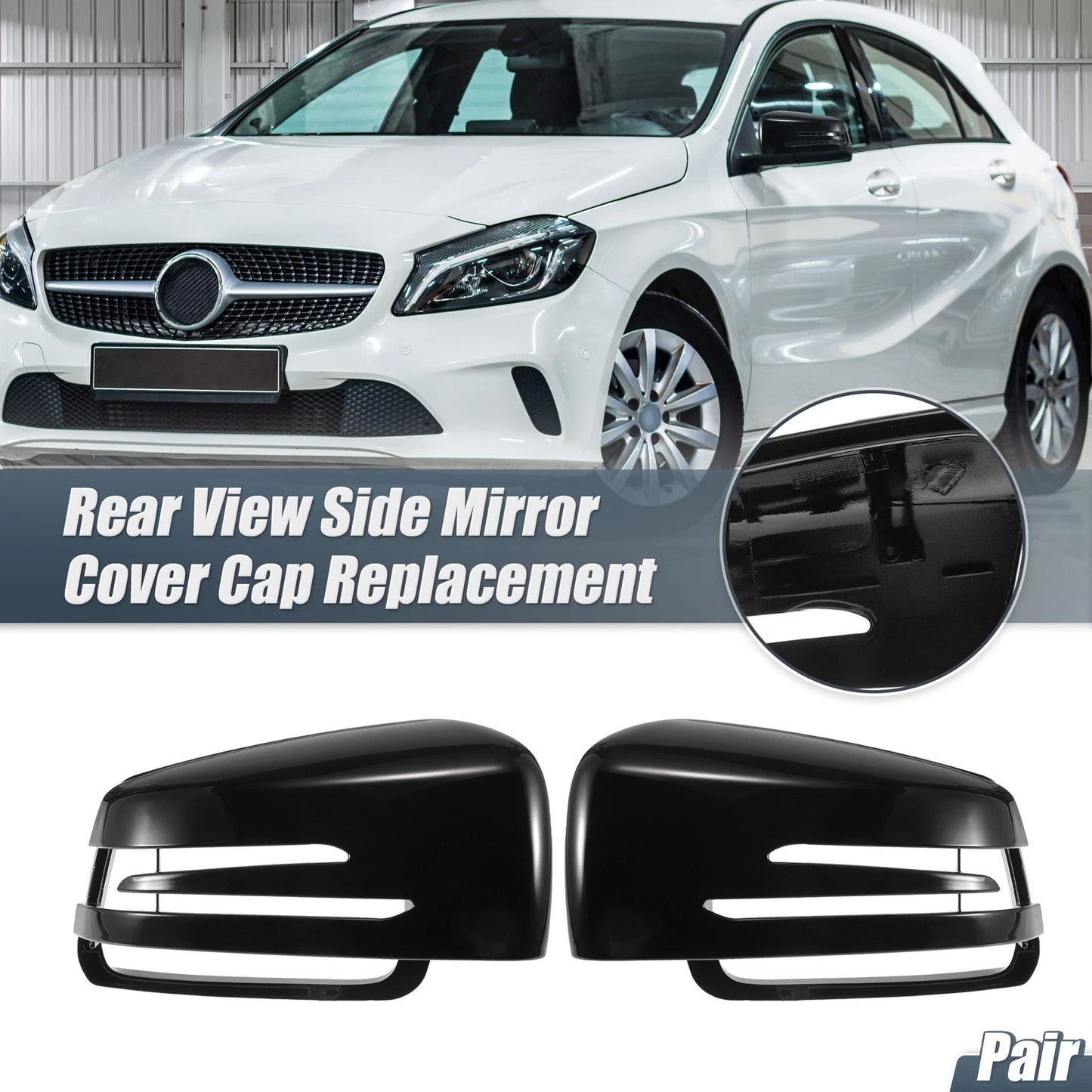 Gloss Black Rearview Mirror Cover Cap for Mercedes Benz A Class B Class (2013-2023)
