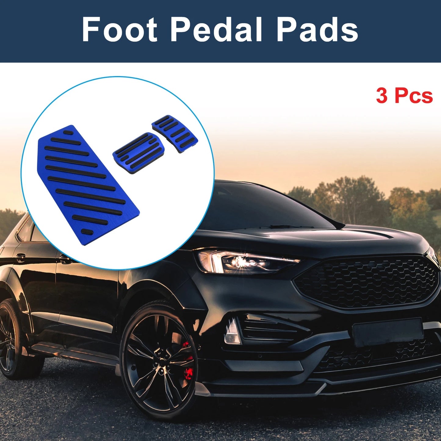 3 x Automatic Foot Accelerator Pedal Covers for Ford Edge (2023) Blue