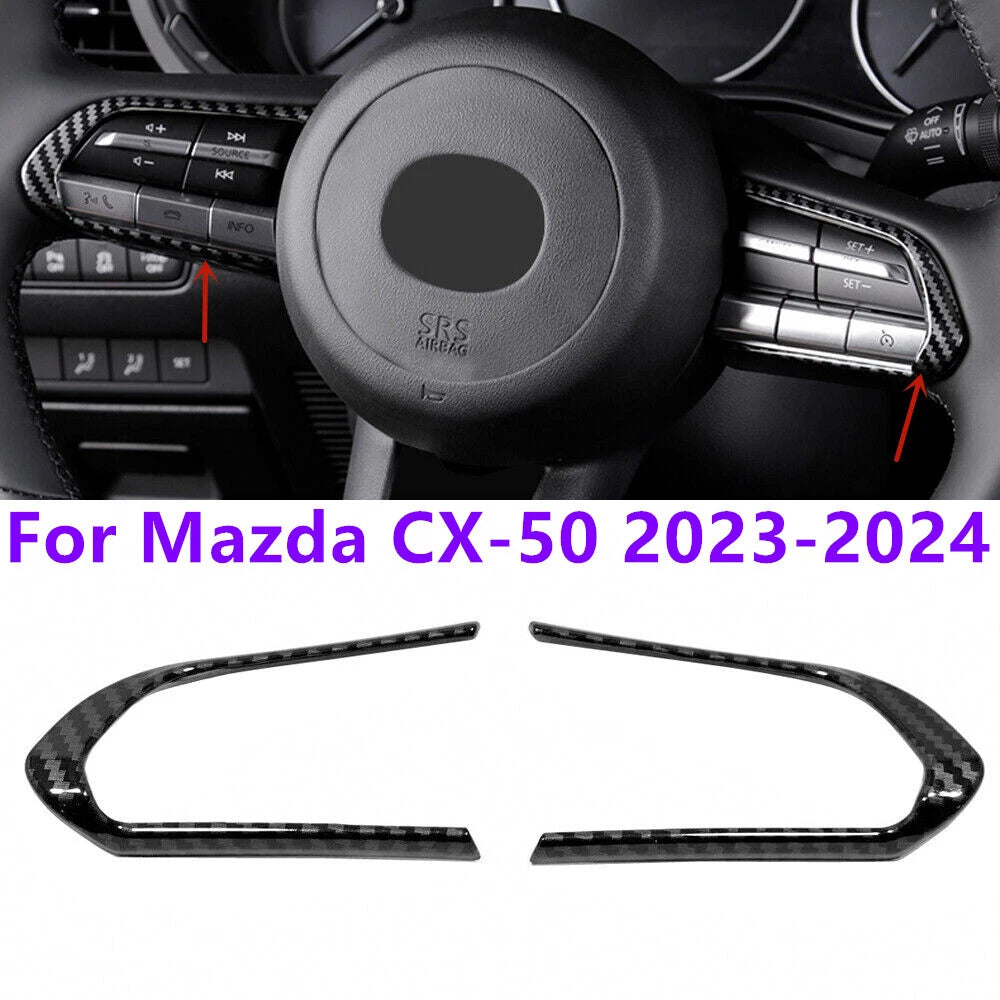 2 x Carbon Fiber Steering Wheel Button Trim Cover for Mazda CX-50 (2023–2024)
