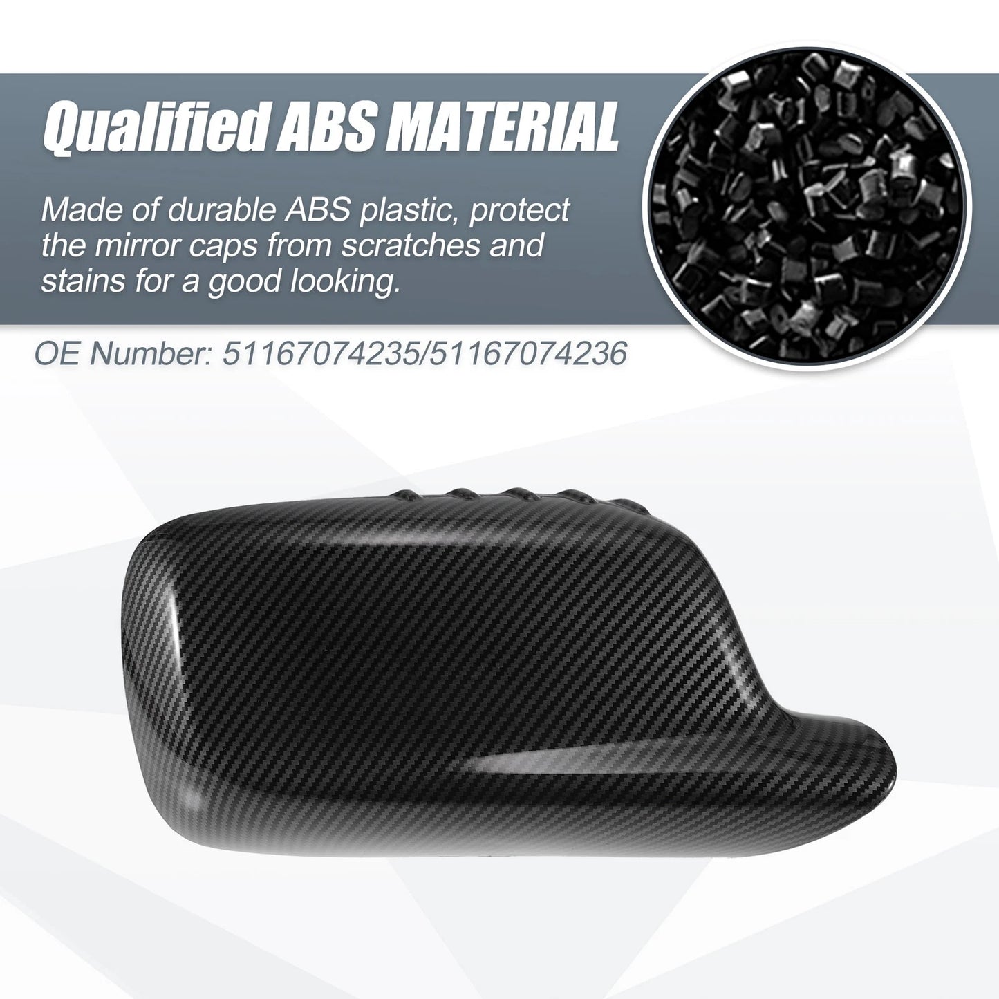 Rearview Mirror Cover Cap 2 x Black Carbon Fiber for BMW 3 Series, 7 Series