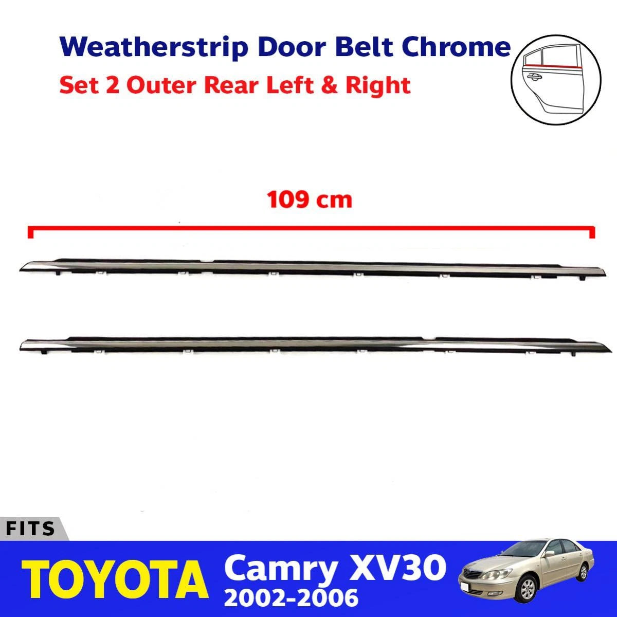 Outer Weatherstip Door Belt Rear Pair Chrome Fits Toyota Camry 4D SE 2002-06 D09