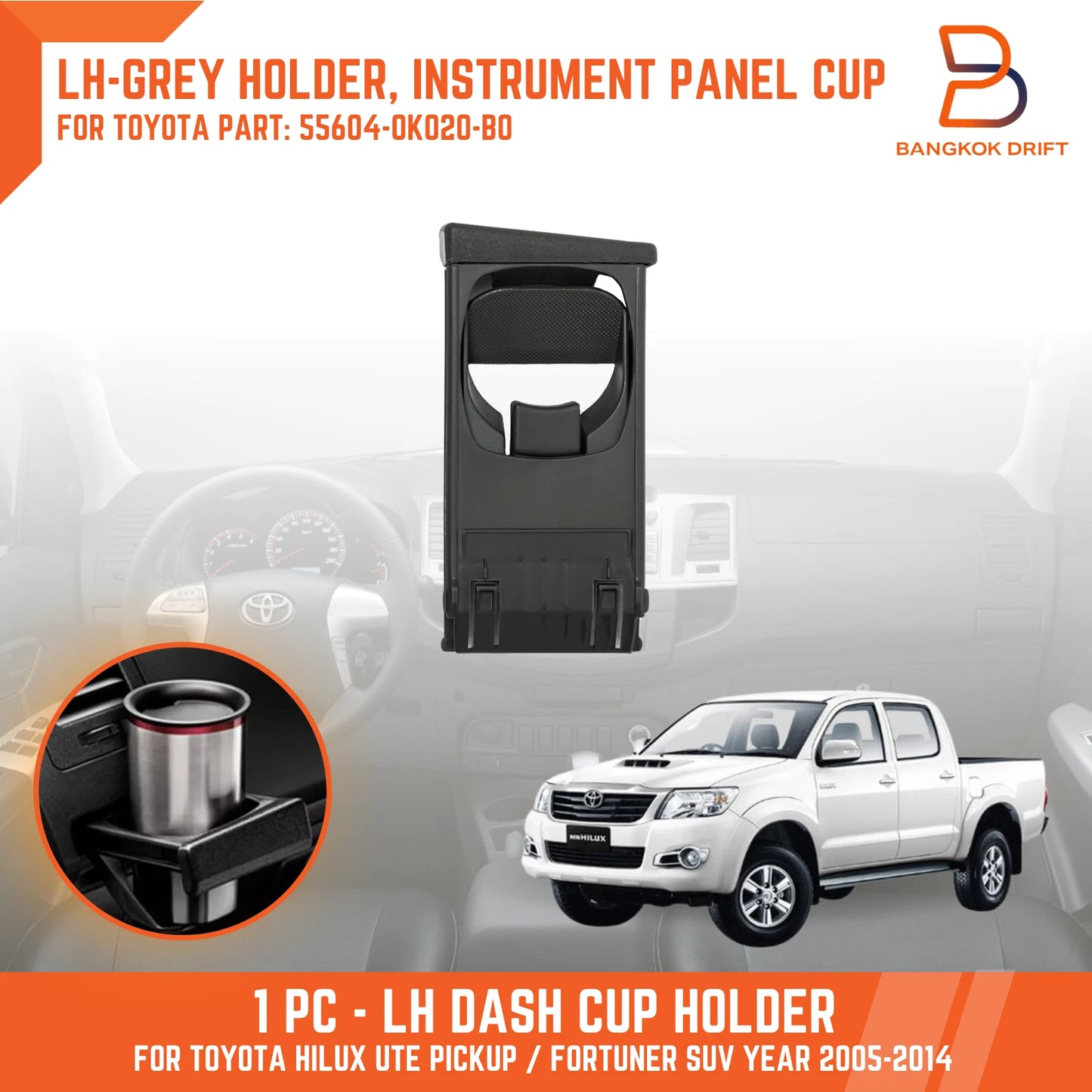 Grey Left LH Dash Cup Holder Tray for Toyota Hilux Ute Vigo (2005-2014)