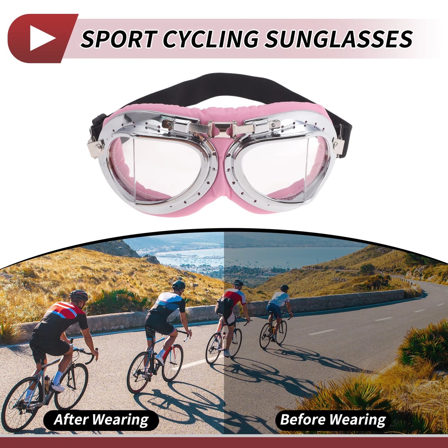 1 Pc Goggles Clear Lens Pink Silver Frame PU Sponge for Motorcycle Goggles