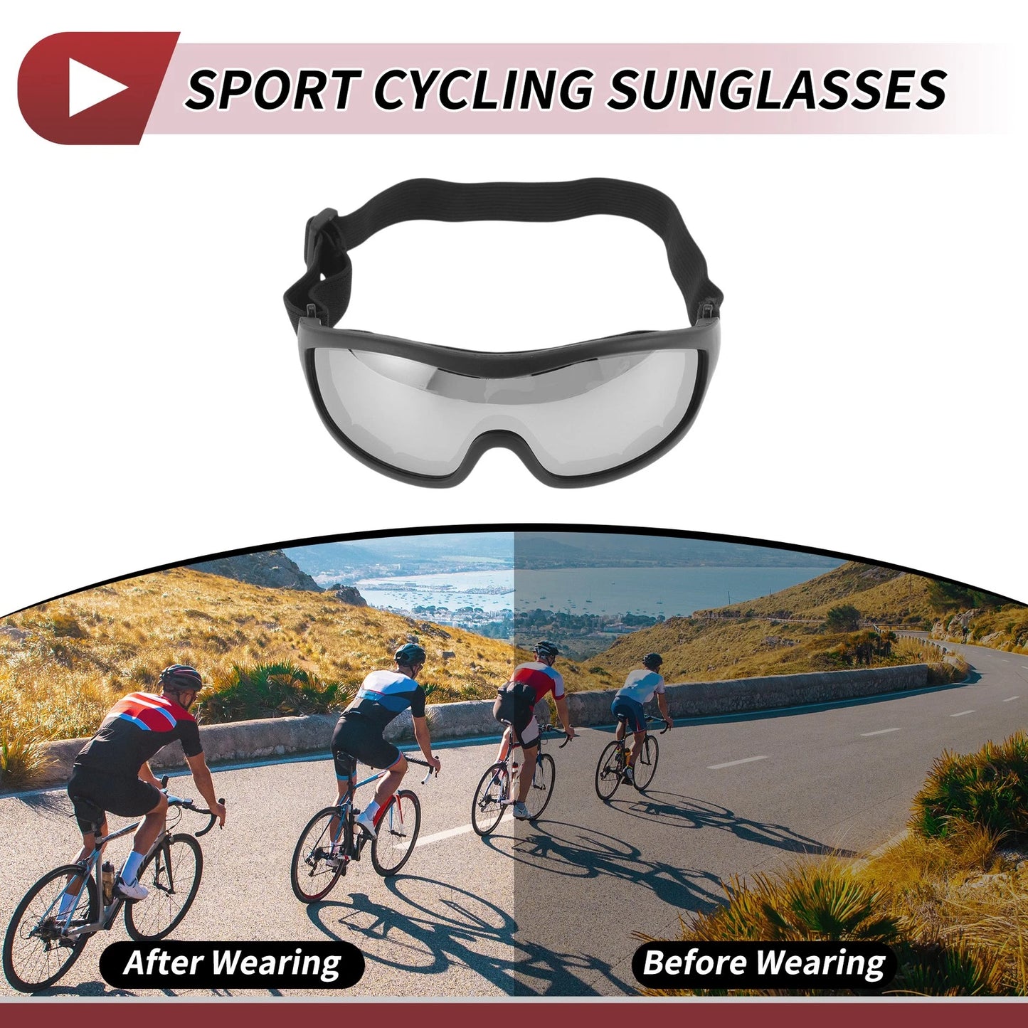 Motorcycle Riding Goggles Silver Tone Lens Black Frame Cycling Sunglasses