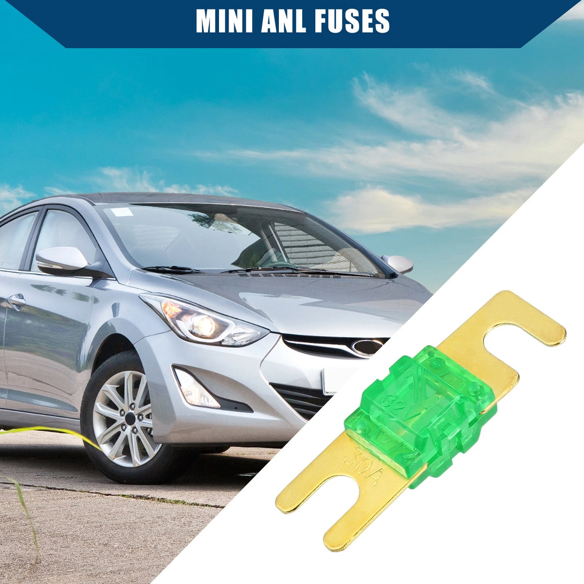 30A Mini ANL Fuses (10 Pcs) for Car Motorcycle Gold Tone Green