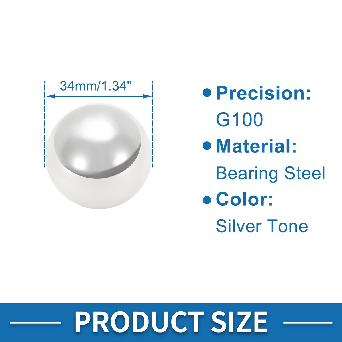 34mm Bearing Ball Steel G100 Precision Silver Tone 2 x Pcs